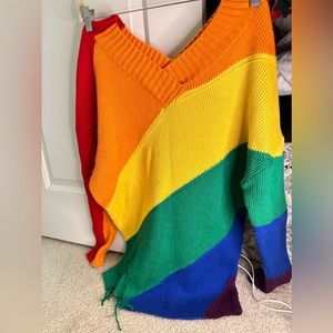 Mansion Wester Women's color matching rainbow knitted woolen Off-the-shoul
